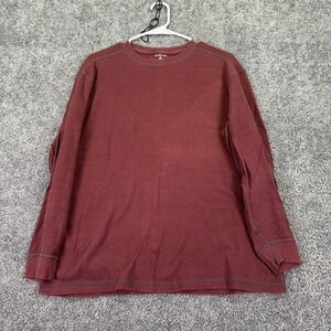 Worn Shirt Mens Medium Red Thermal Waffle Knit Long Sleeve Crewneck Casual